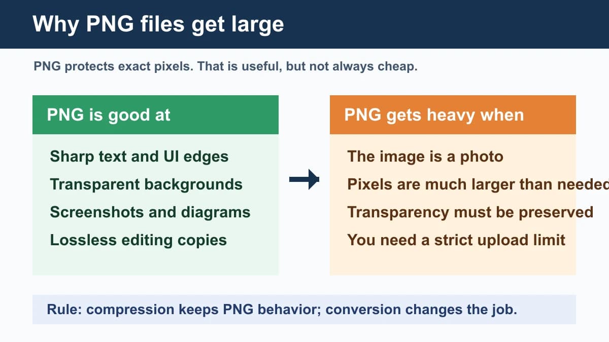 PNG file size diagnosis map showing transparency screenshots photos and pixel dimensions